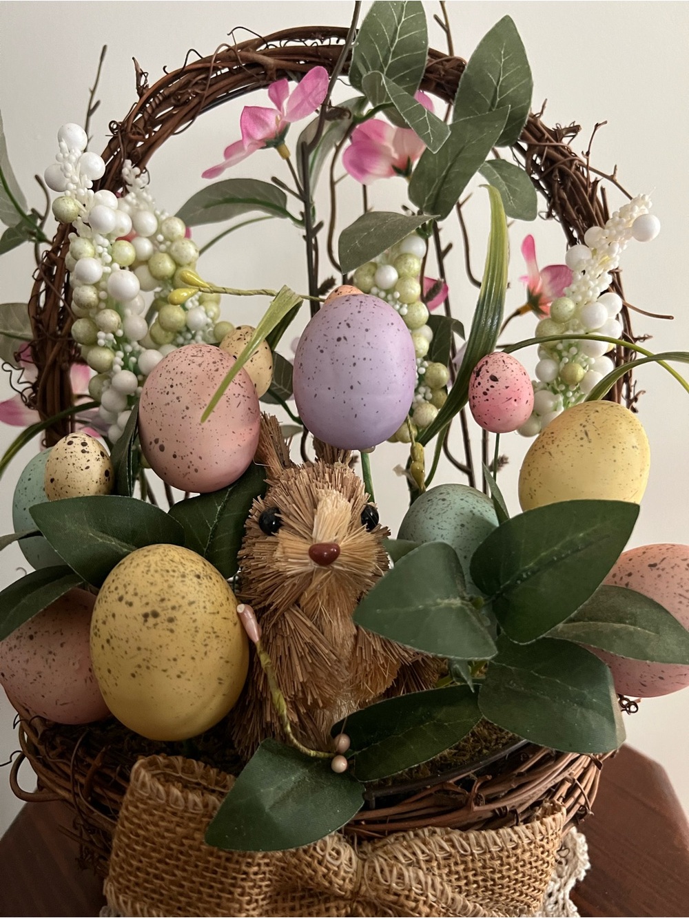 Spring Easter Basket with Pastel Speckled Eggs and Bunny - Picture 2 of 5